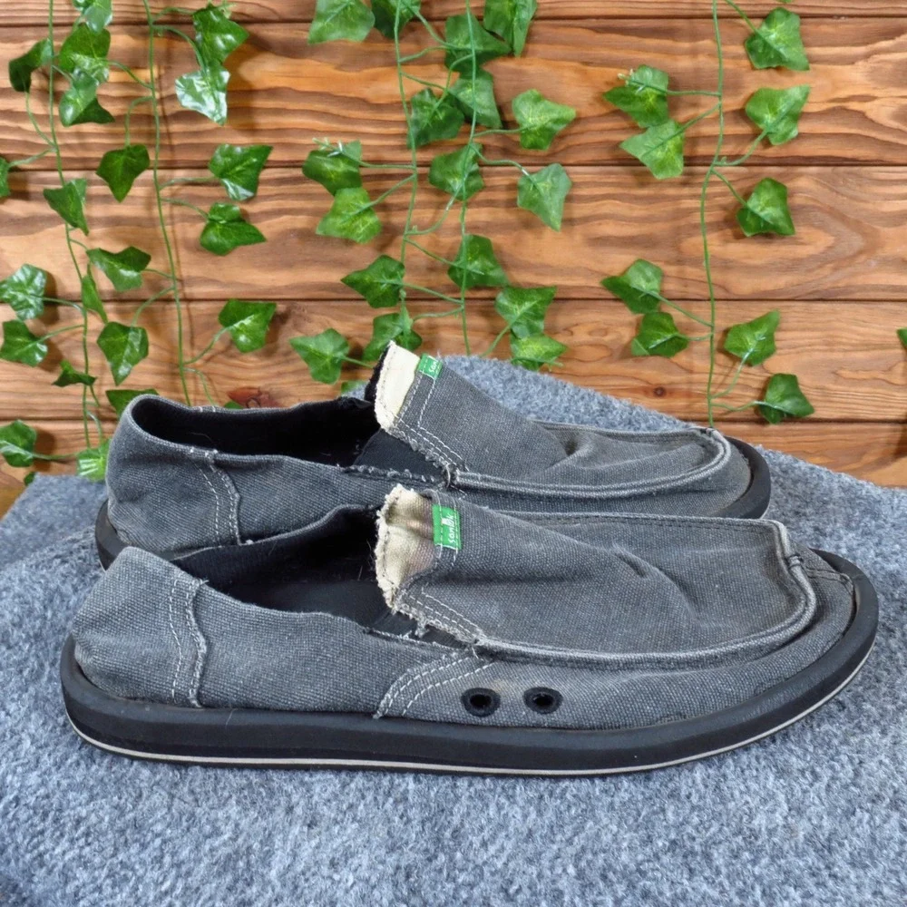 Sanuk Pick Pocket Mens Sidewalk‎ Surfer Loafer Size 8 Beach Travel Charcoal Gray